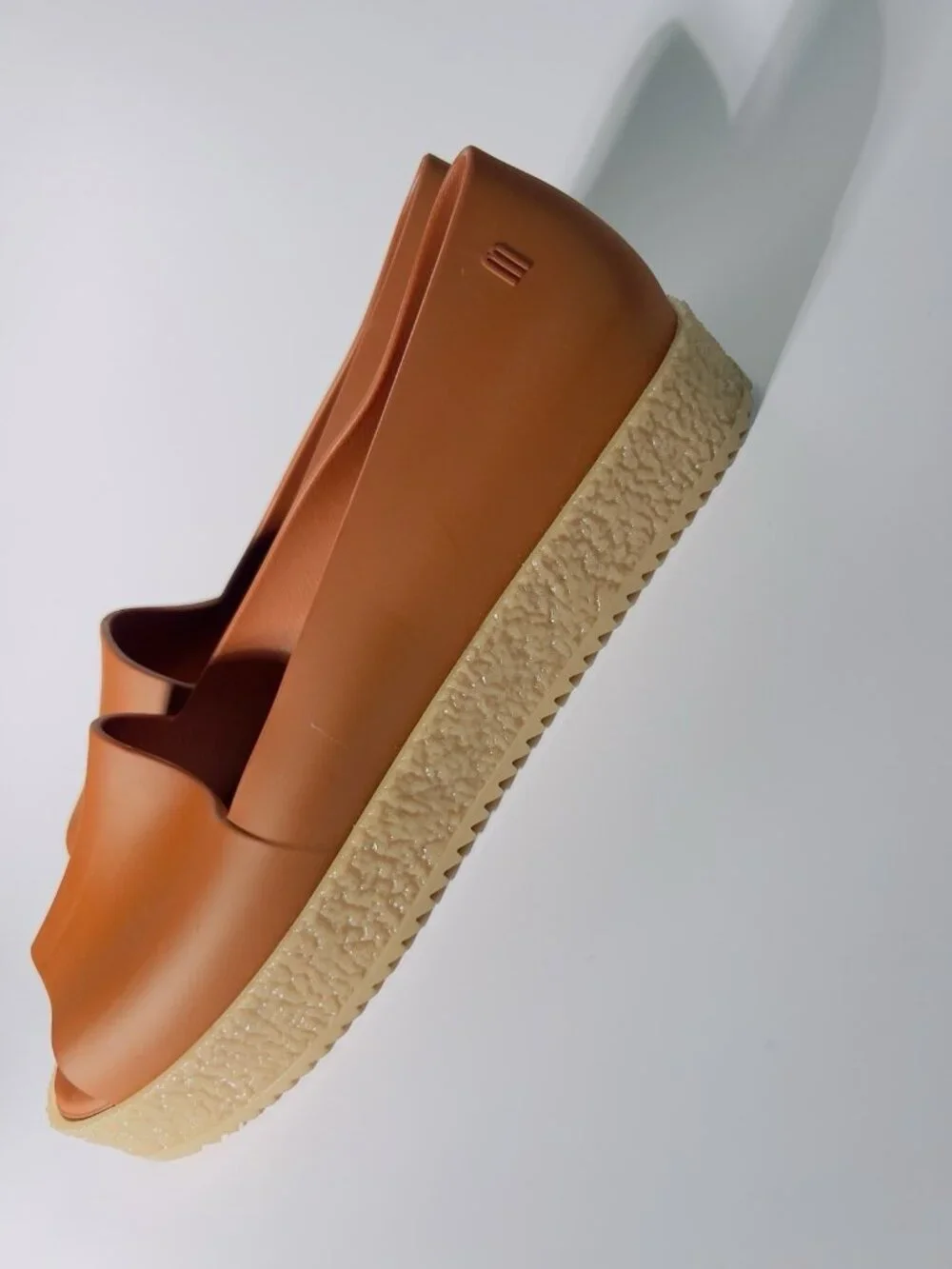 Melissa Puzzle Ad Platform Peep Toe Flats Caramel Women’s Size 8